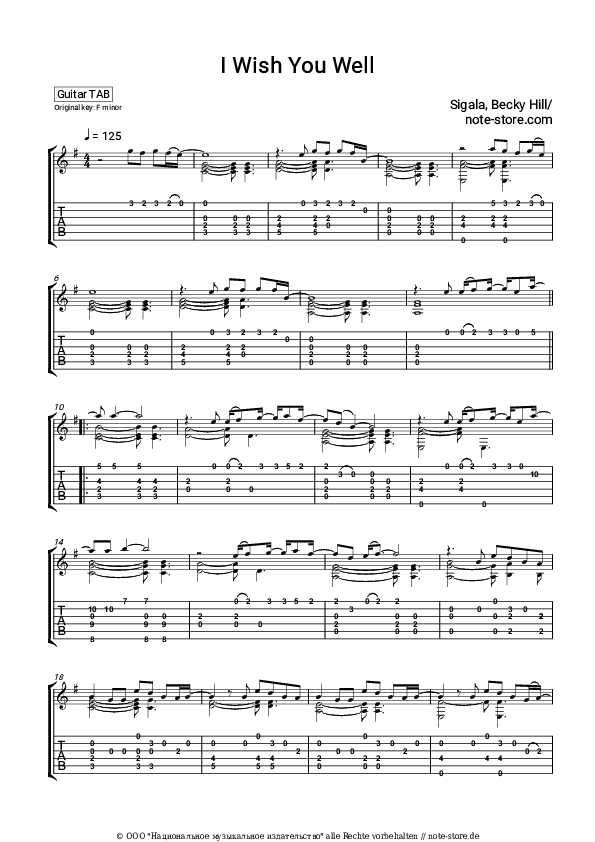 Tabs Sigala, Becky Hill - Wish You Well - Gitarre.Tabs