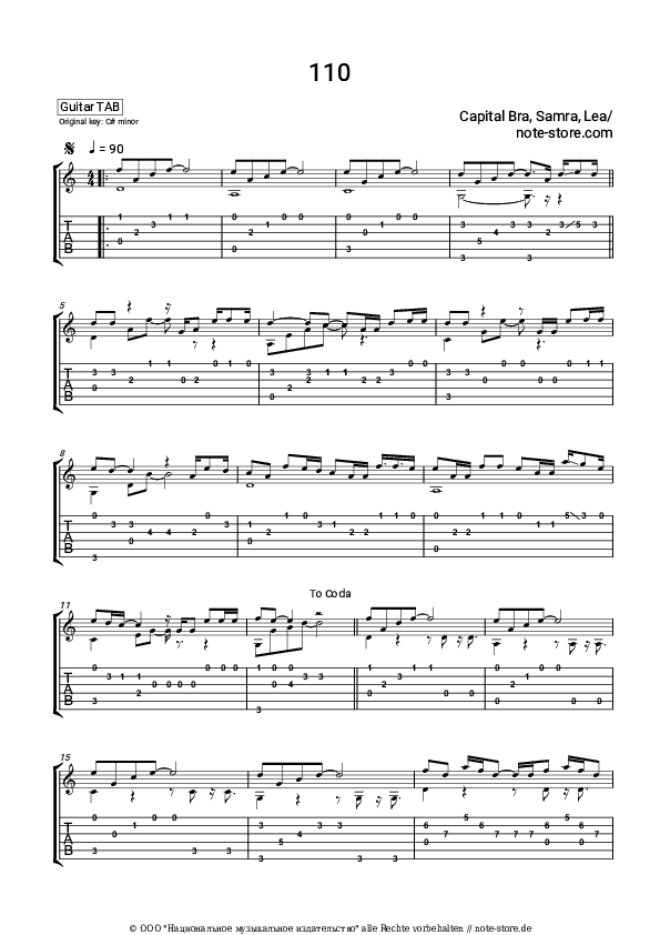 Tabs Capital Bra, Samra, LEA - 110 - Gitarre.Tabs