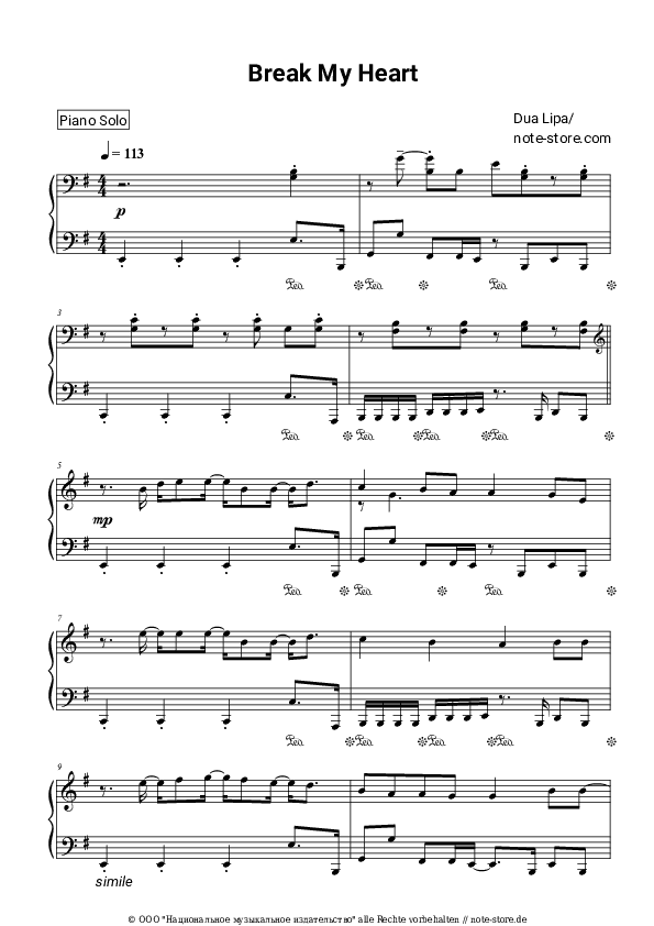 Noten Dua Lipa - Break My Heart - Klavier.Solo