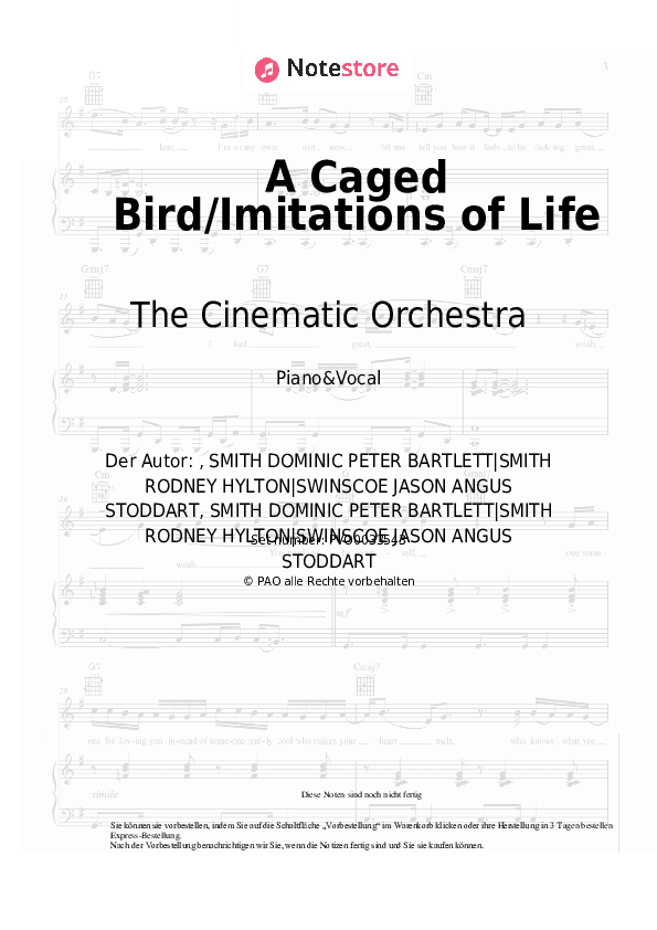Noten mit Gesang The Cinematic Orchestra - A Caged Bird/Imitations of Life - Klavier&Gesang