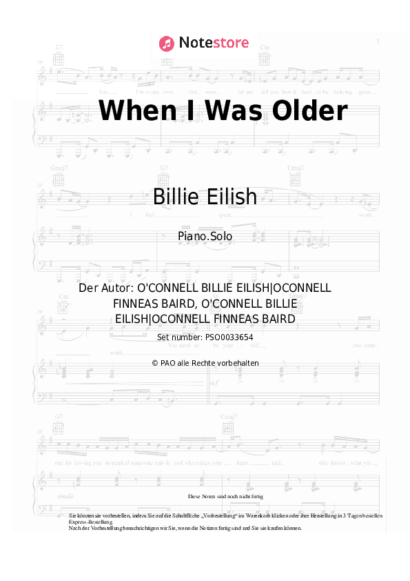 Noten Billie Eilish - When I Was Older - Klavier.Solo