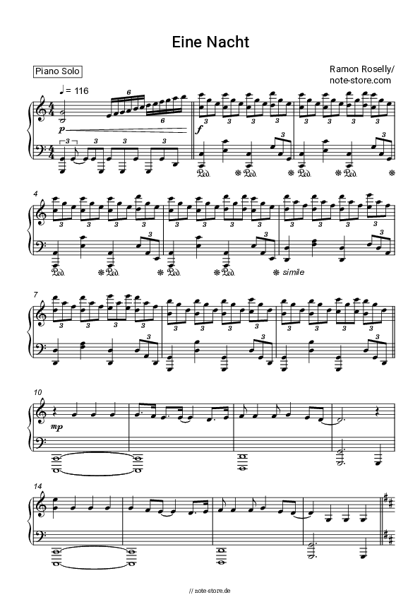Noten Ramon Roselly - Eine Nacht - Klavier.Solo