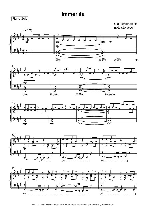 Noten Glasperlenspiel - Immer da - Klavier.Solo