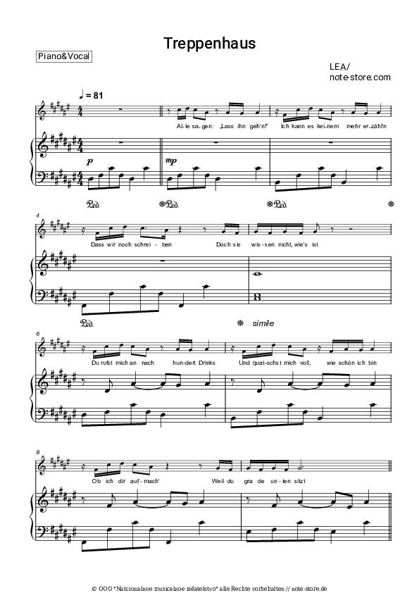 Noten mit Gesang LEA - Treppenhaus - Klavier&Gesang