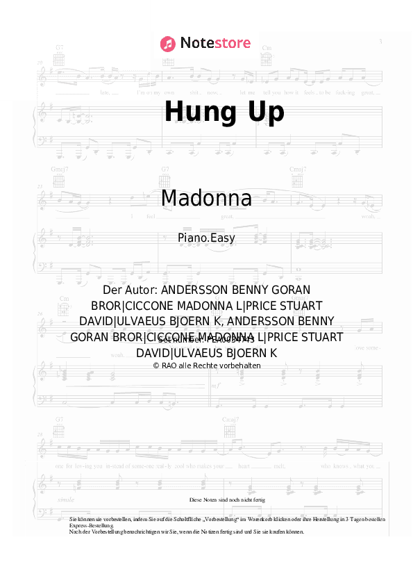Einfache Noten Madonna - Hung Up - Klavier.Einfach