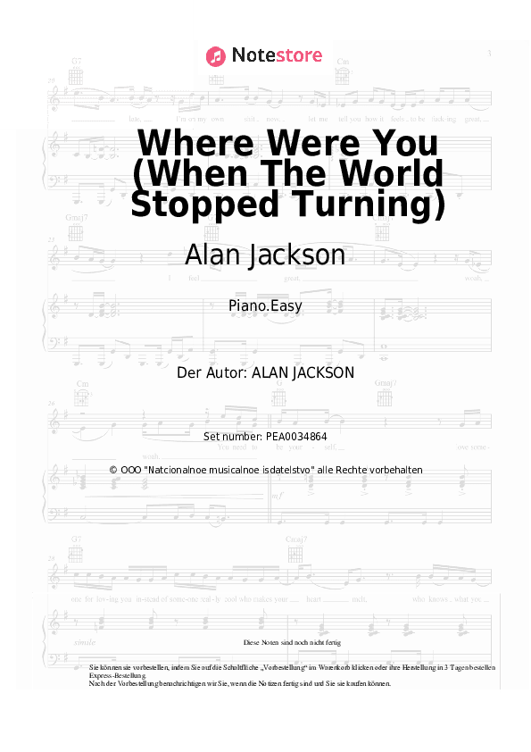 Einfache Noten Alan Jackson - Where Were You (When The World Stopped Turning) - Klavier.Einfach