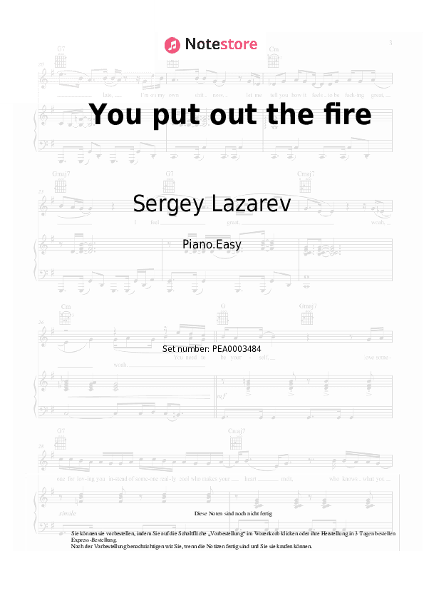 Einfache Noten Sergey Lazarev - You put out the fire - Klavier.Einfach