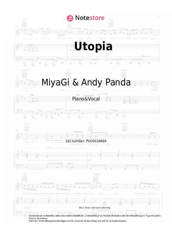 Noten mit Gesang MiyaGi & Andy Panda - Utopia - Klavier&Gesang