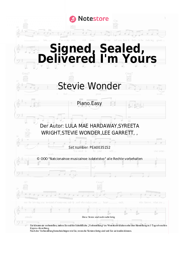 Einfache Noten Stevie Wonder - Signed, Sealed, Delivered I'm Yours - Klavier.Einfach