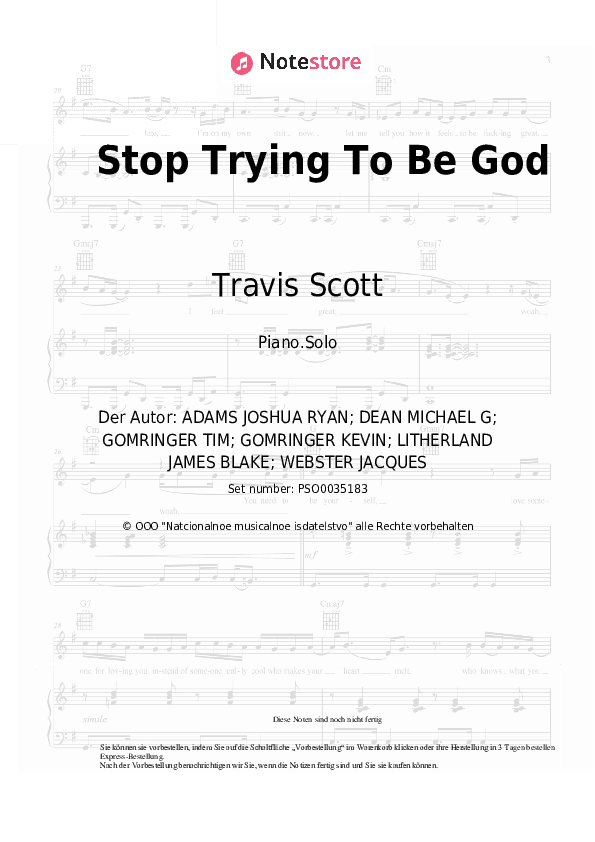 Noten Travis Scott, Stevie Wonder, Kid Cudi, James Blake, Philip Bailey - Stop Trying To Be God - Klavier.Solo