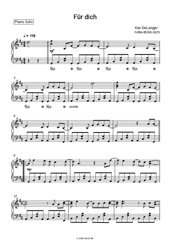 Noten Ilse DeLange - Für dich - Klavier.Solo