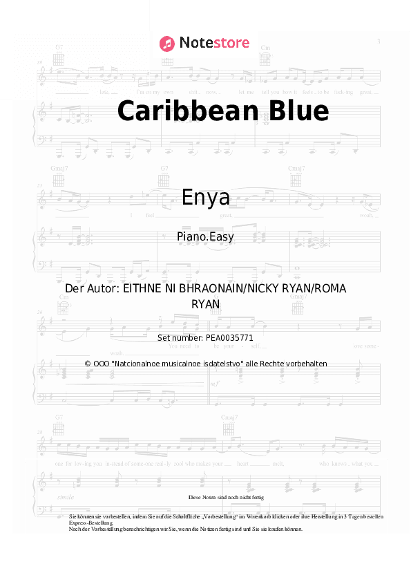 Einfache Noten Enya - Caribbean Blue - Klavier.Einfach