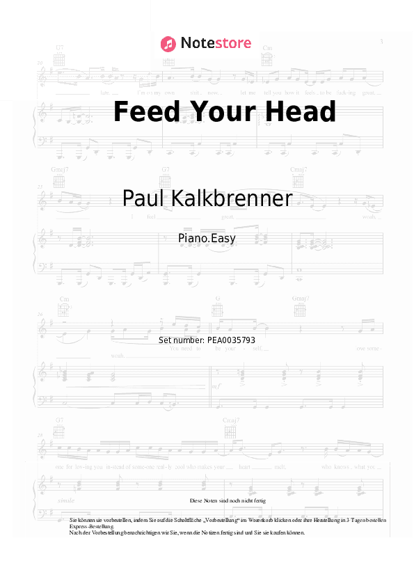 Einfache Noten Paul Kalkbrenner - Feed Your Head - Klavier.Einfach