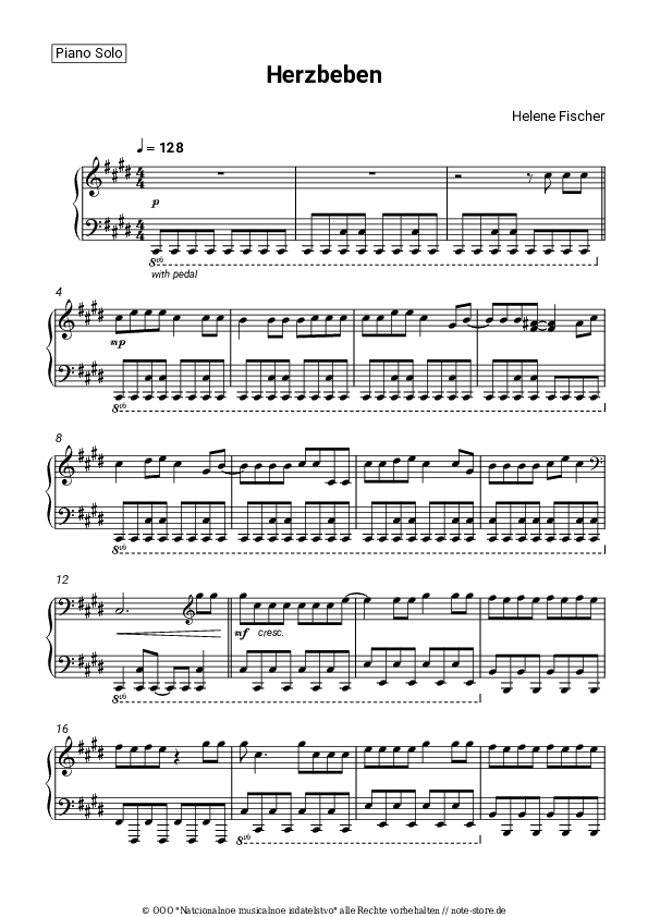 Noten Helene Fischer - Herzbeben - Klavier.Solo