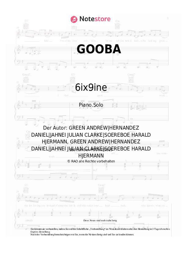 Noten 6ix9ine - GOOBA - Klavier.Solo