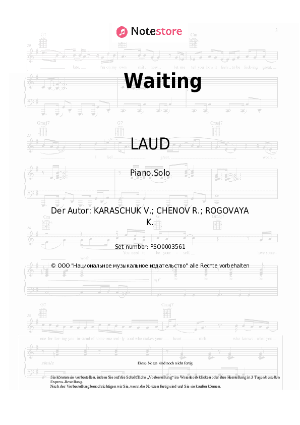 Noten LAUD - Waiting - Klavier.Solo