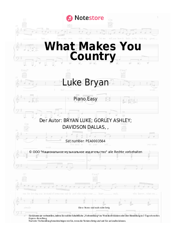 Einfache Noten Luke Bryan - What Makes You Country - Klavier.Einfach
