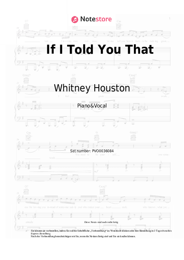 Noten mit Gesang Whitney Houston, George Michael - If I Told You That - Klavier&Gesang