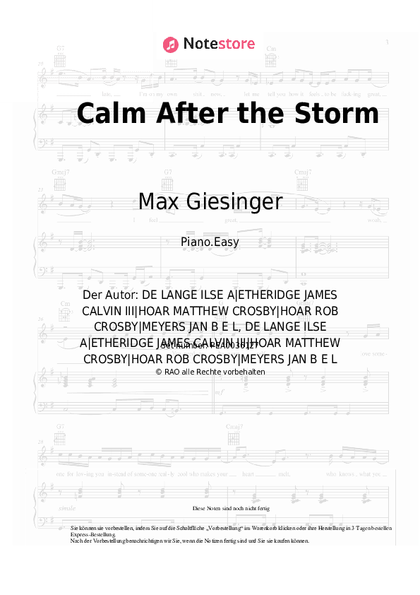 Einfache Noten Max Giesinger - Calm After the Storm - Klavier.Einfach