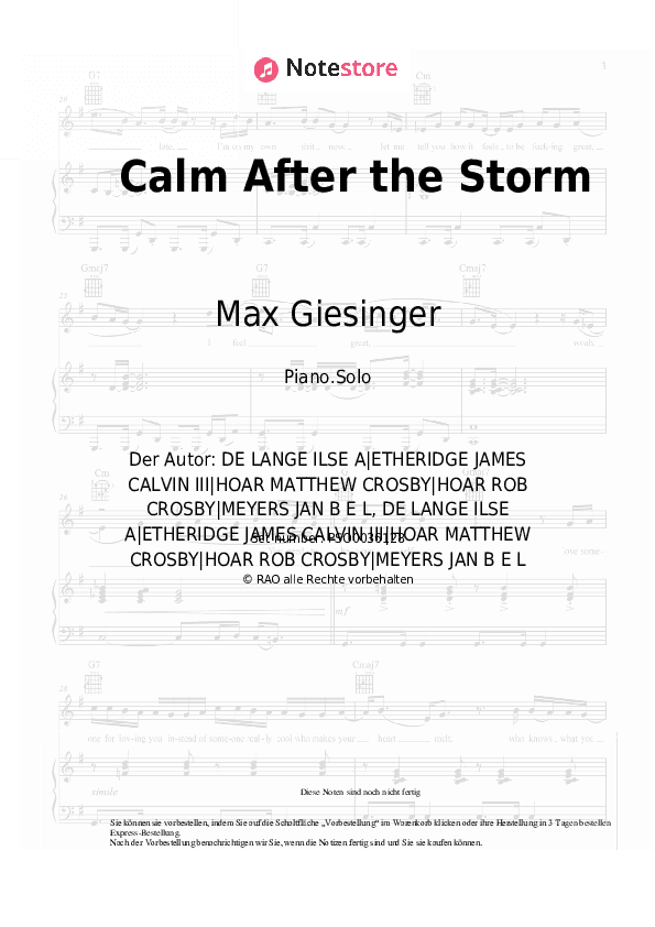Noten Max Giesinger - Calm After the Storm - Klavier.Solo