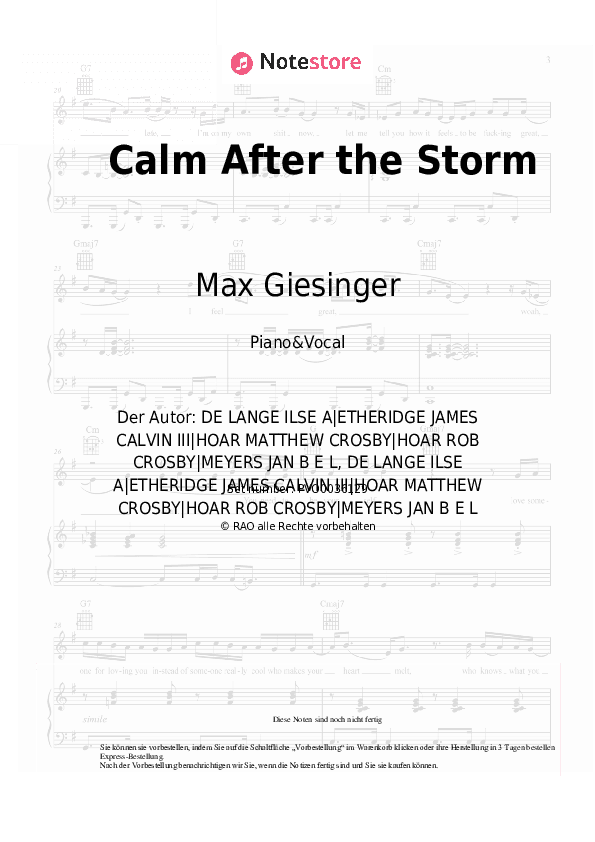 Noten mit Gesang Max Giesinger - Calm After the Storm - Klavier&Gesang