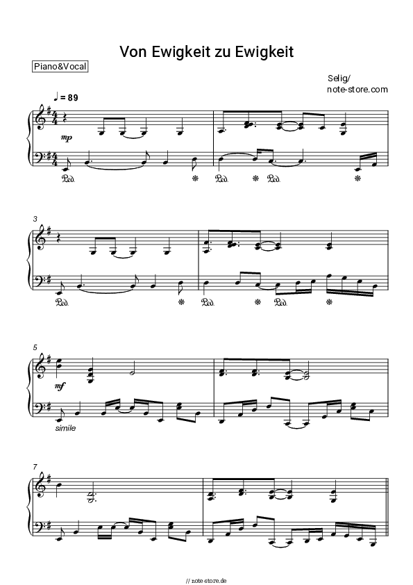 Noten mit Gesang Selig - Von Ewigkeit zu Ewigkeit - Klavier&Gesang