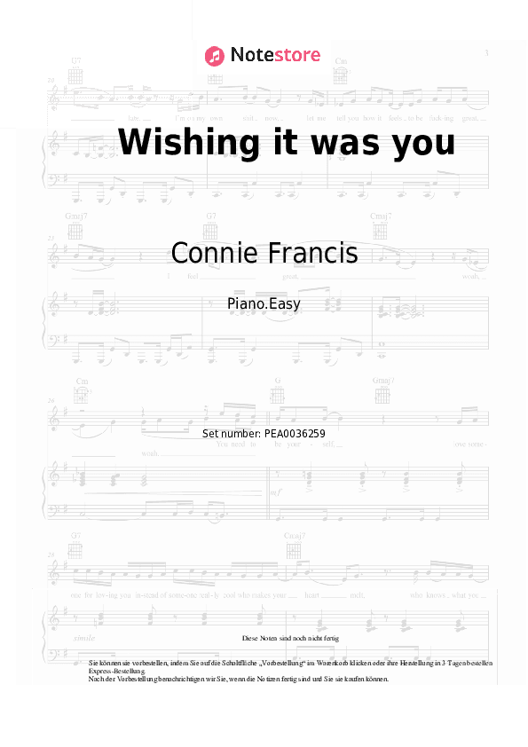Einfache Noten Connie Francis - Wishing it was you - Klavier.Einfach