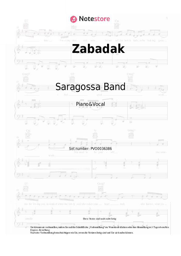 Noten mit Gesang Saragossa Band - Zabadak - Klavier&Gesang