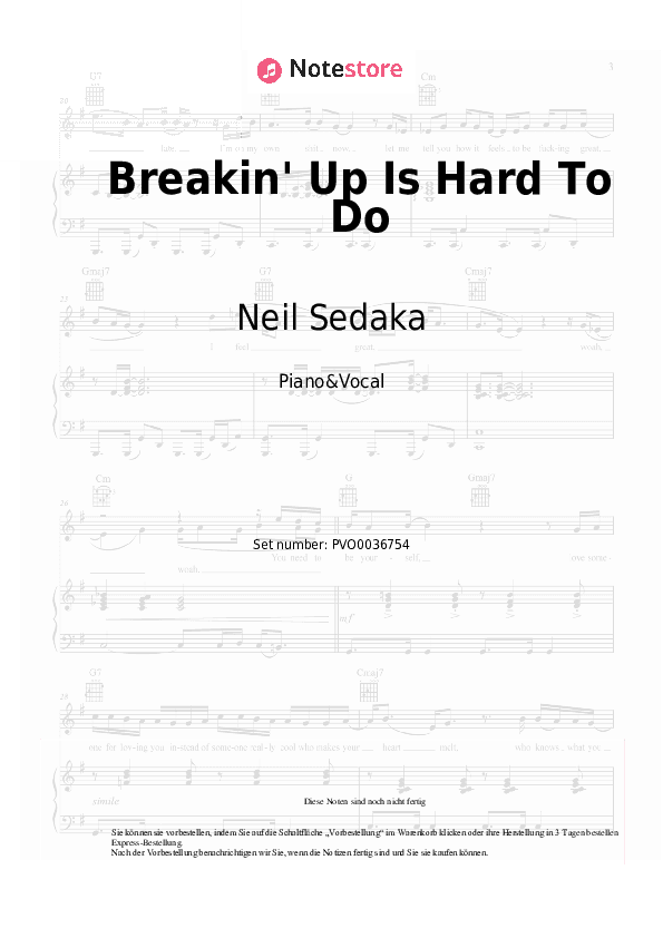 Noten mit Gesang Neil Sedaka - Breakin' Up Is Hard To Do - Klavier&Gesang