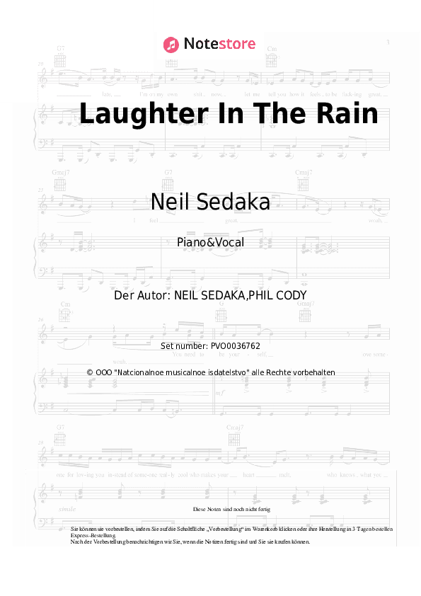 Noten mit Gesang Neil Sedaka - Laughter In The Rain - Klavier&Gesang
