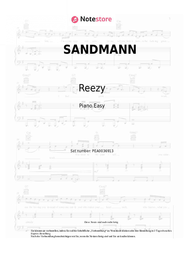 Einfache Noten Reezy, Bausa - SANDMANN - Klavier.Einfach