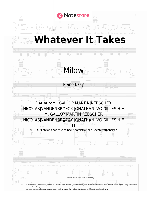 Einfache Noten Milow - Whatever It Takes - Klavier.Einfach