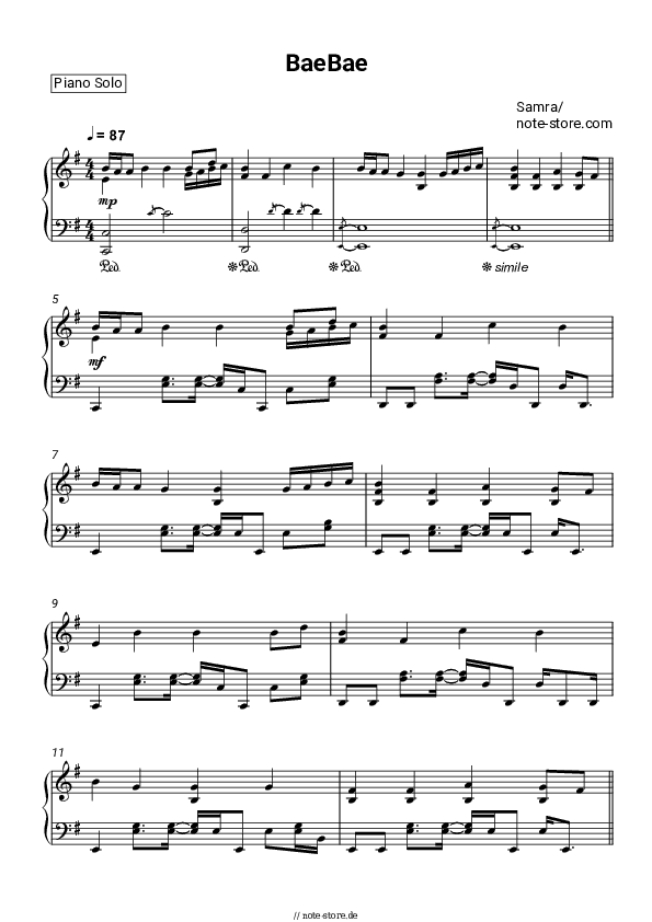 Noten Samra - Bae Bae - Klavier.Solo