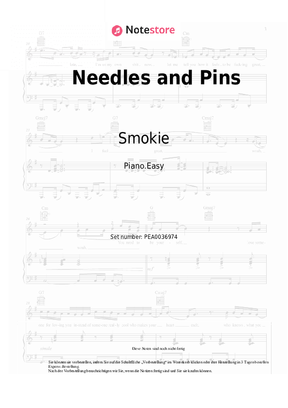 Einfache Noten Smokie - Needles and Pins - Klavier.Einfach