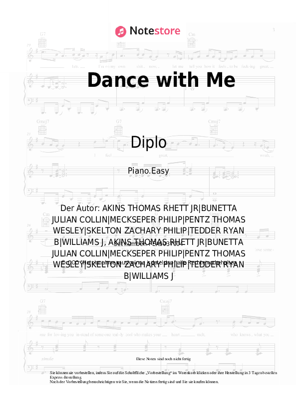 Einfache Noten Diplo, Thomas Rhett, Young Thug - Dance with Me - Klavier.Einfach