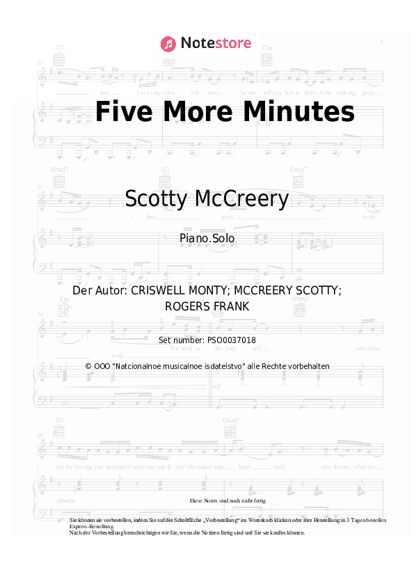 Noten Scotty McCreery - Five More Minutes - Klavier.Solo