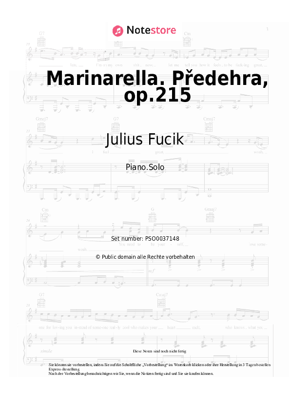 Noten Julius Fucik - Marinarella. Předehra, op.215 - Klavier.Solo