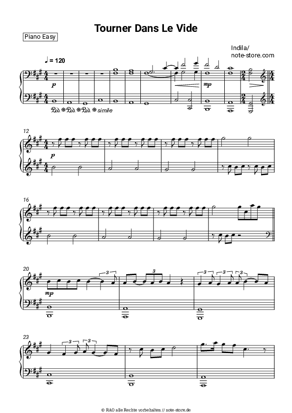 Einfache Noten Indila - Tourner Dans Le Vide - Klavier.Einfach