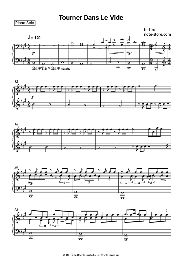 Noten Indila - Tourner Dans Le Vide - Klavier.Solo