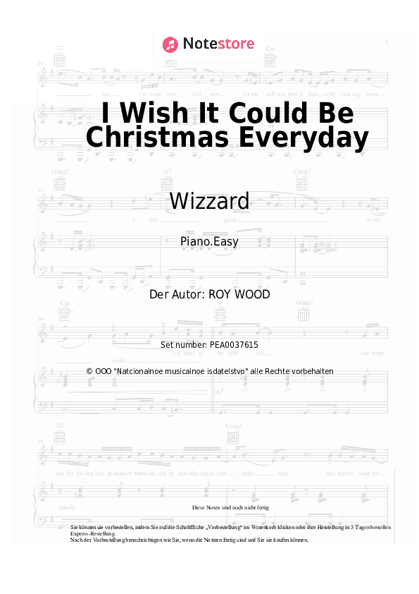 Einfache Noten Wizzard - I Wish It Could Be Christmas Everyday - Klavier.Einfach