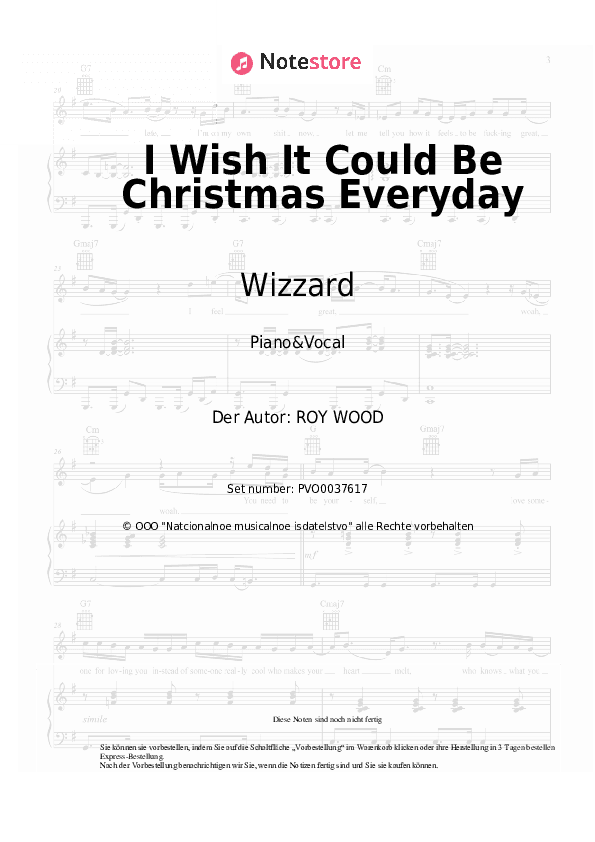 Noten mit Gesang Wizzard - I Wish It Could Be Christmas Everyday - Klavier&Gesang
