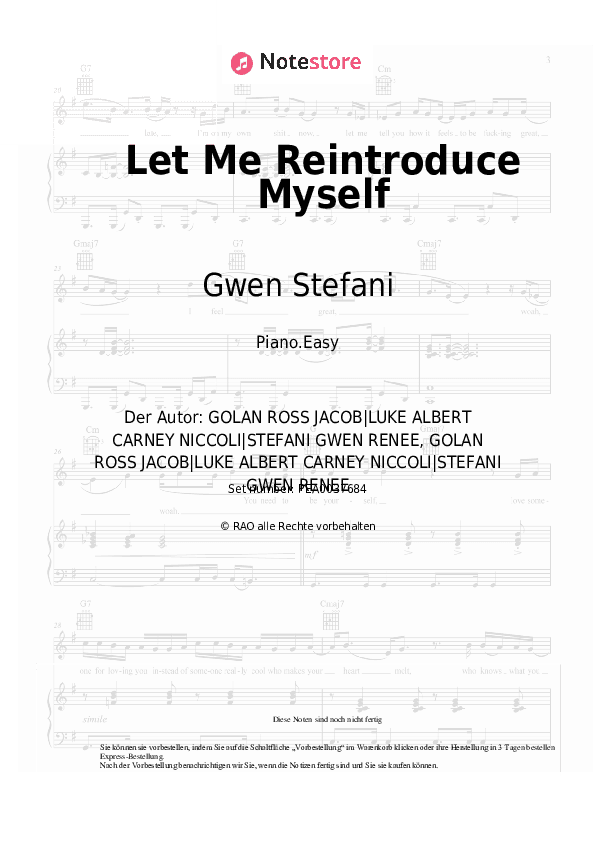 Einfache Noten Gwen Stefani - Let Me Reintroduce Myself - Klavier.Einfach