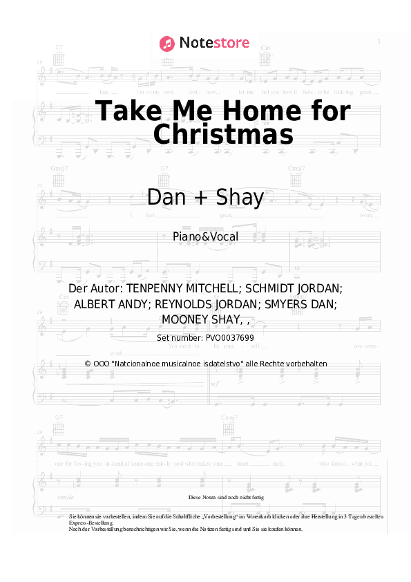 Noten mit Gesang Dan + Shay - Take Me Home for Christmas - Klavier&Gesang