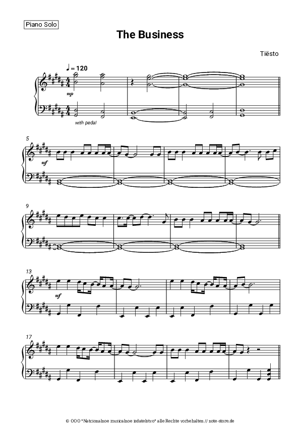 Noten Tiësto - The Business - Klavier.Solo