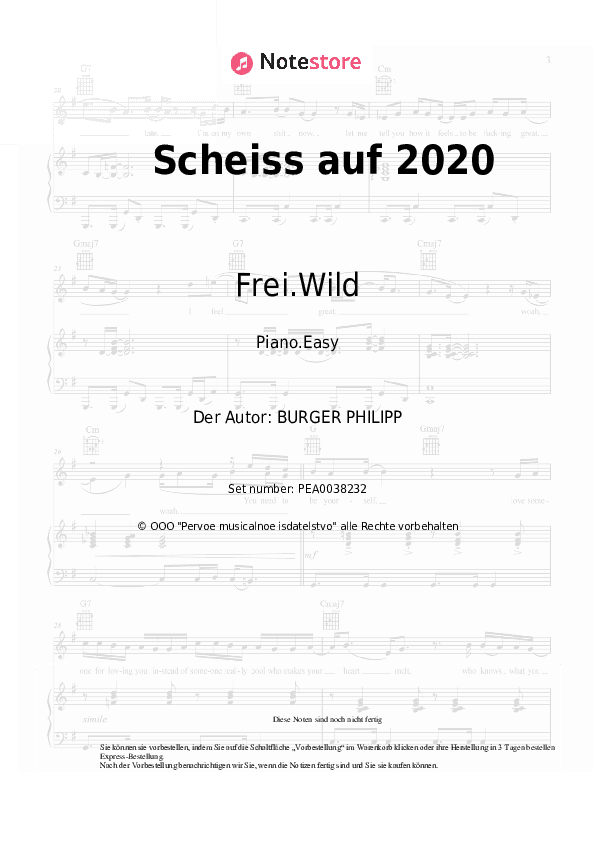 Einfache Noten Frei.Wild - Scheiss auf 2020 - Klavier.Einfach