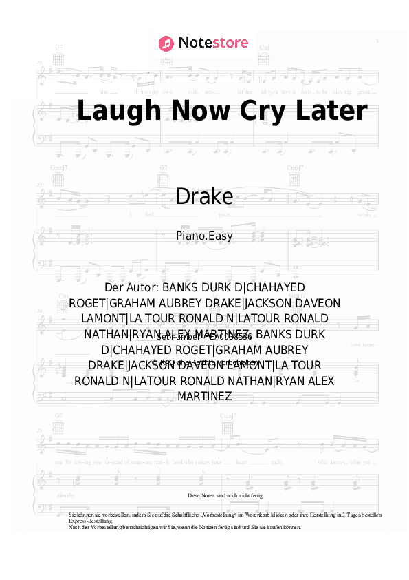Einfache Noten Drake, Lil Durk - Laugh Now Cry Later - Klavier.Einfach