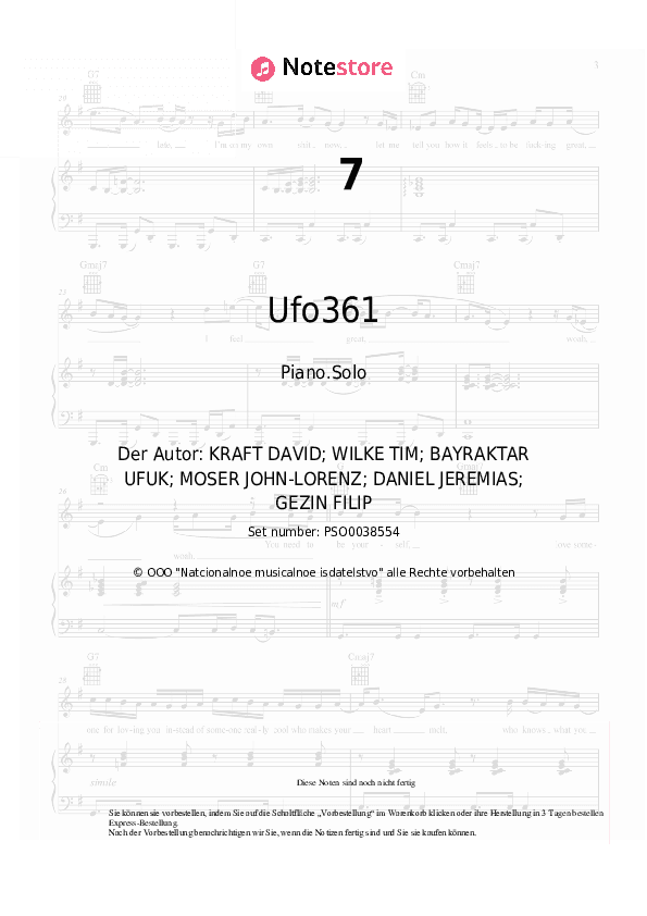 Noten Ufo361, Bonez MC - 7 - Klavier.Solo