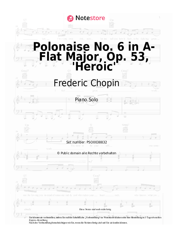 Noten Frederic Chopin - Polonaise No. 6 in A-Flat Major, Op. 53, 'Heroic' - Klavier.Solo