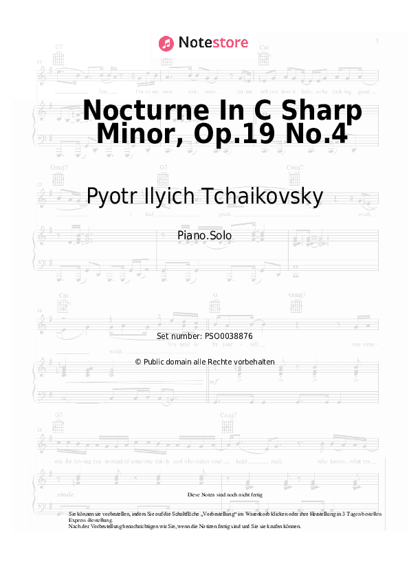 Noten Pyotr Ilyich Tchaikovsky - Nocturne In C Sharp Minor, Op.19 No.4 - Klavier.Solo