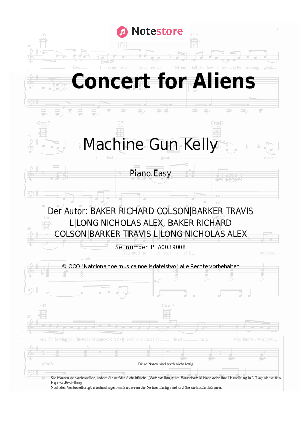 Einfache Noten Machine Gun Kelly - Concert for Aliens - Klavier.Einfach
